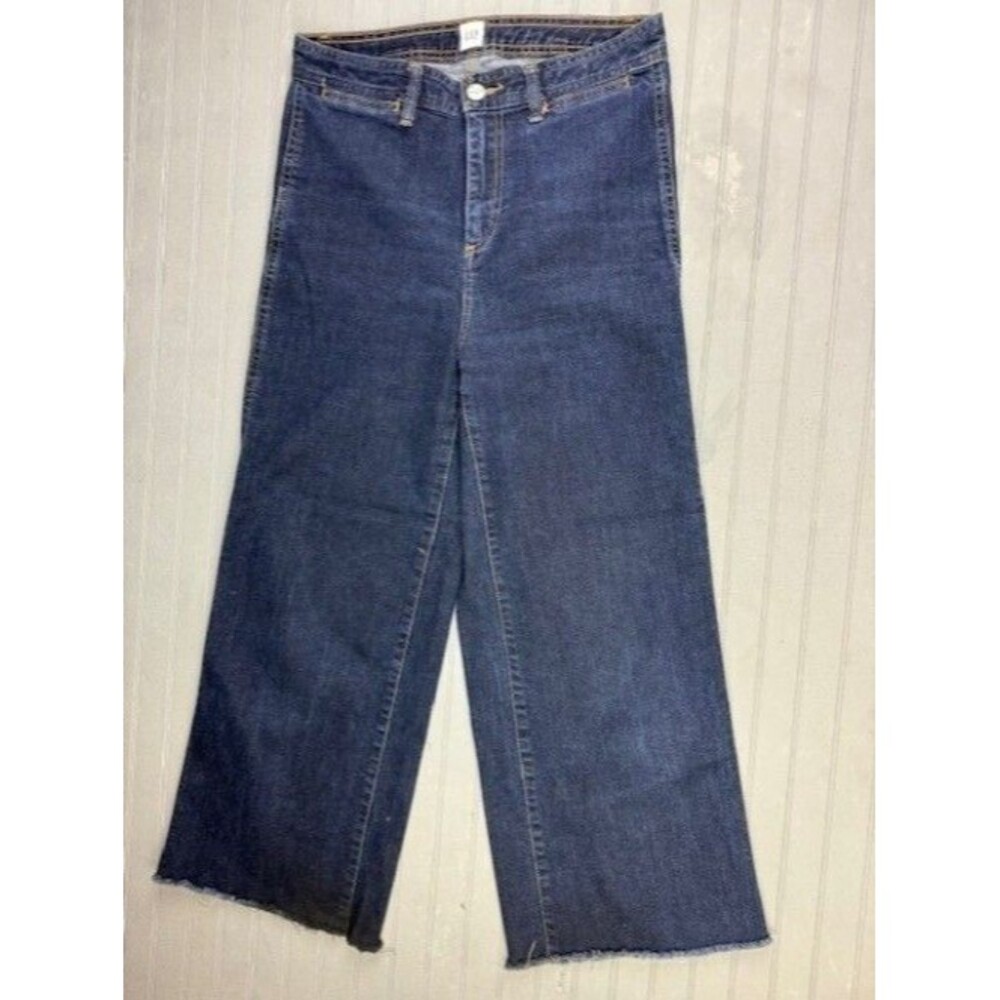 Gap Size 4 27T Tall High Rise Wide Leg Crop Womens Jeans Raw Hem Stretch